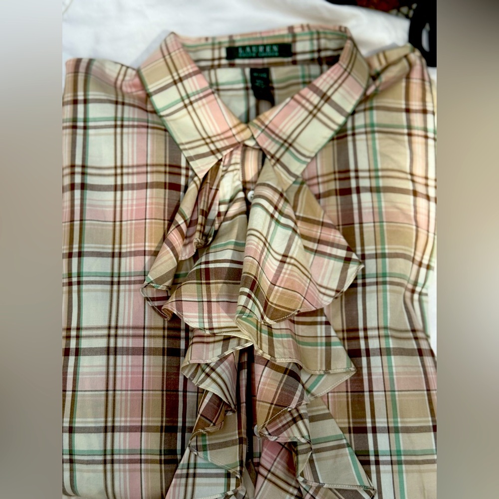 Ralph Lauren Plaid‎ Ruffle Blouse Size 2XL NWOT